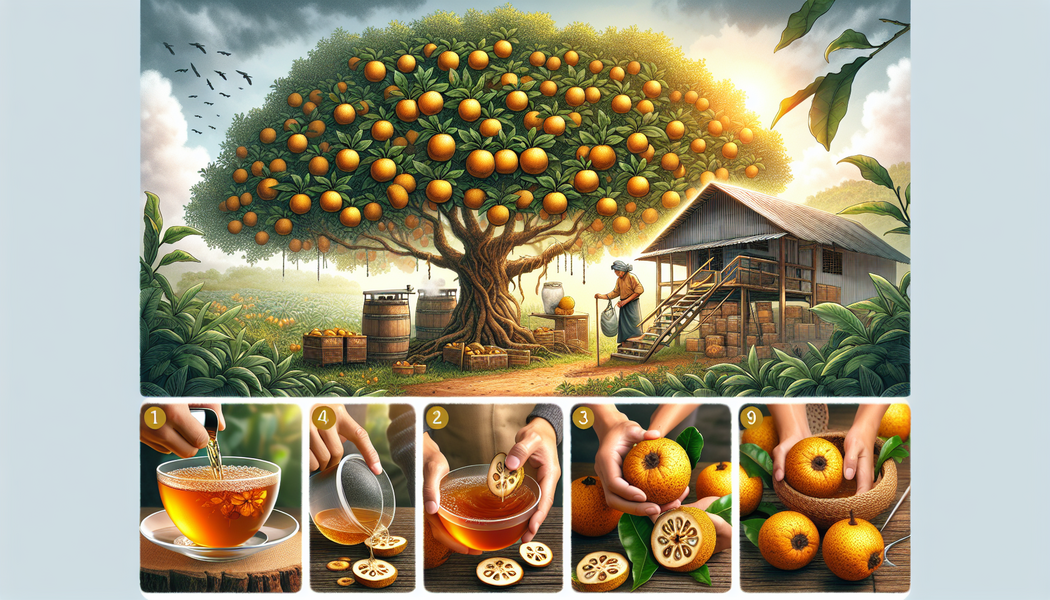 Erntezeit einer typischen Bael-Frucht - Bael Früchtetee - Wissen - Zubereitung & Anbau