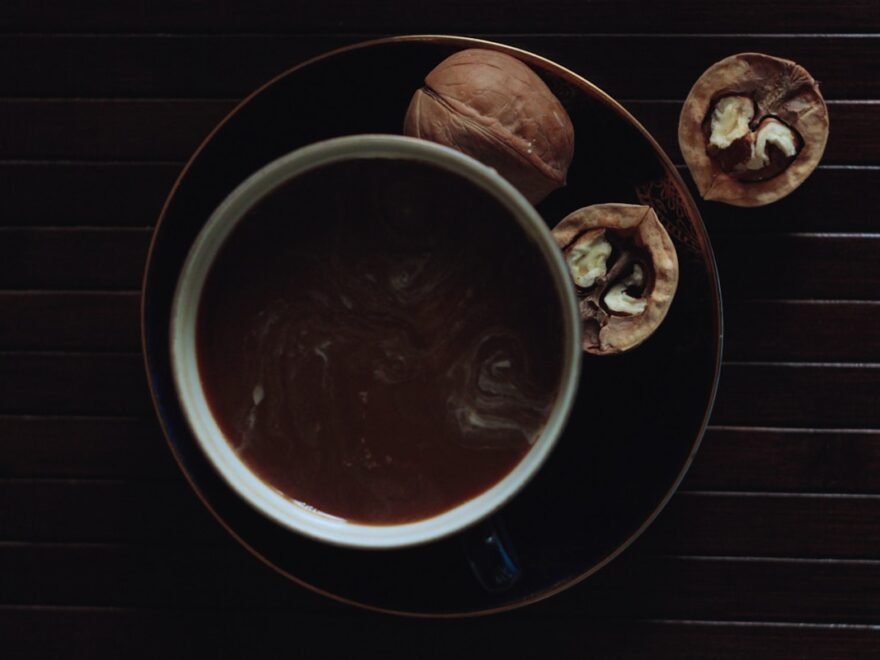 white ceramic bowl with brown liquid
