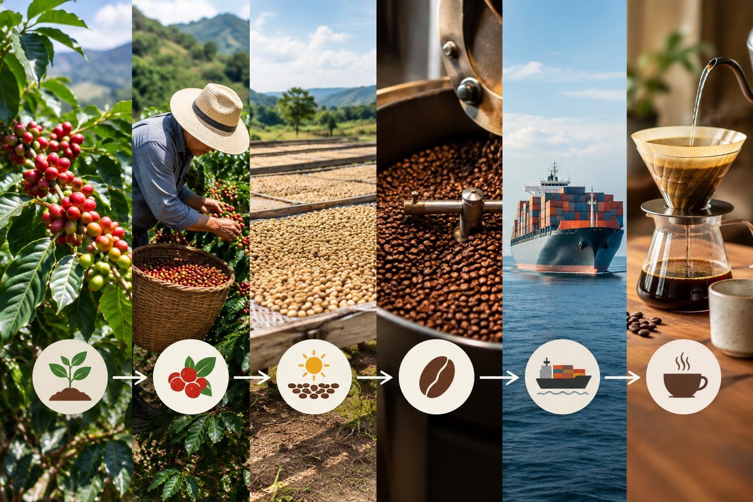 Symbolbild zu Klimawirksamkeit von Kaffee entlang seiner Wertschöpfungskette Symbolbild zu Klimawirksamkeit von Kaffee entlang seiner Wertschöpfungskette